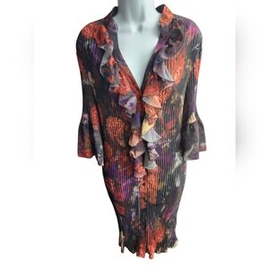 Argenti Black Knee Length Floral Pleated Dress With Ruffled Accent Size 10